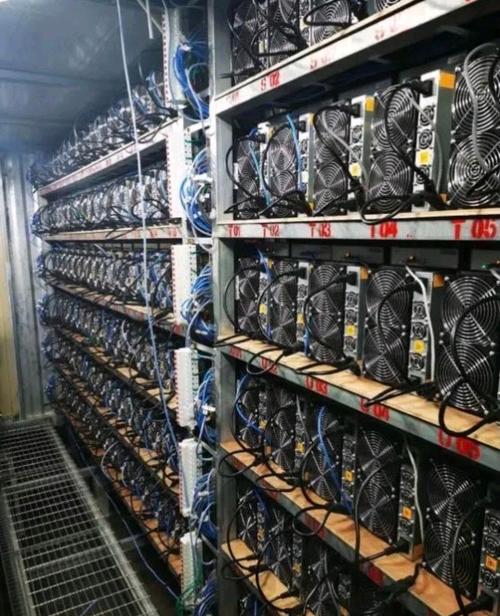 Image of various ASIC miners stacked on shelves, highlighting the hardware aspect of mining.