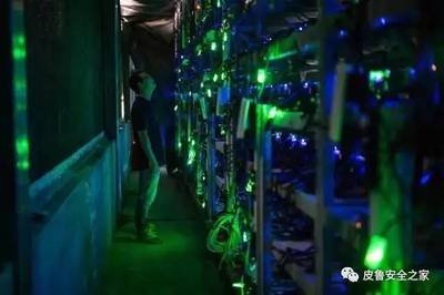 Industrial crypto mining farm with rows of rigs efficiently cooling