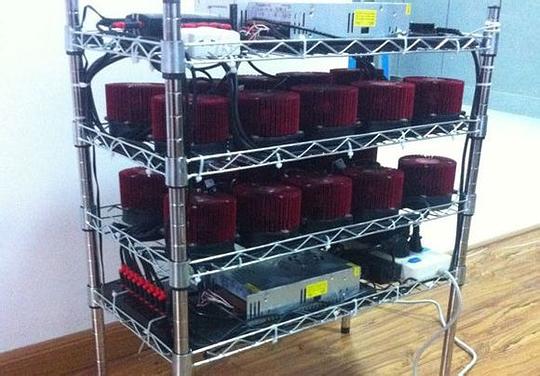 Advanced mining rig equipped with cooling systems in operational mode